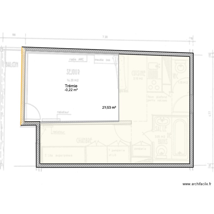 704 ARRANDELIERES. Plan de 3 pièces et 82 m2