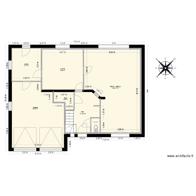 Plan Rdc brut. Plan de 7 pièces et 192 m2