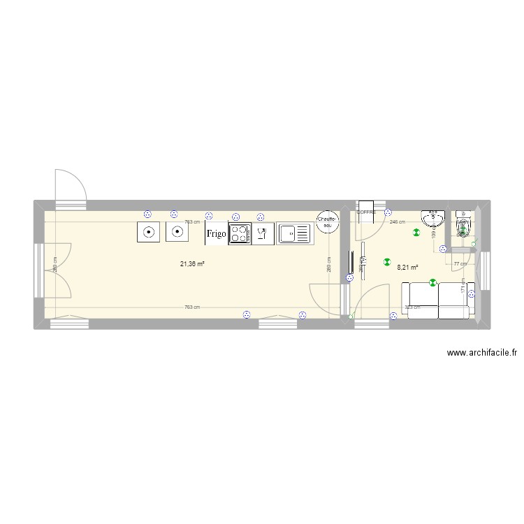 Premoisson Lingerie SDB. Plan de 3 pièces et 30 m2