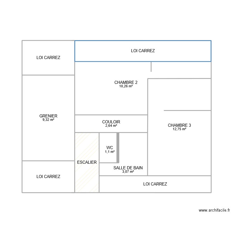 haut. Plan de 11 pièces et 59 m2