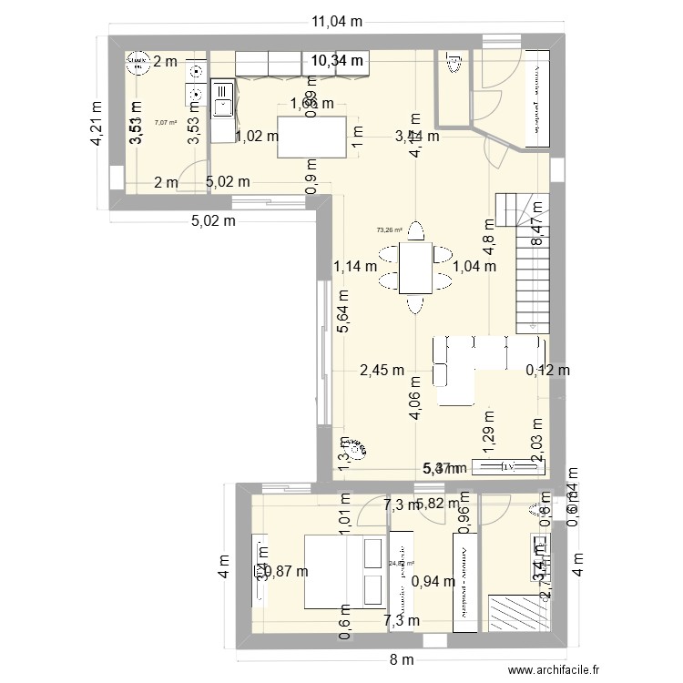 PLAN AIX V2. Plan de 3 pièces et 105 m2