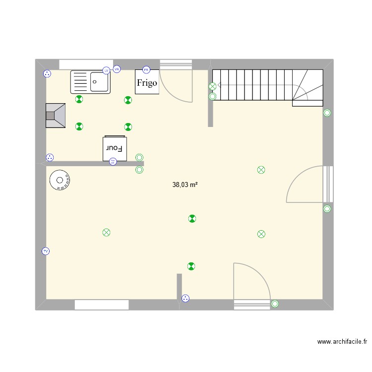 piece de vie. Plan de 1 pièce et 38 m2