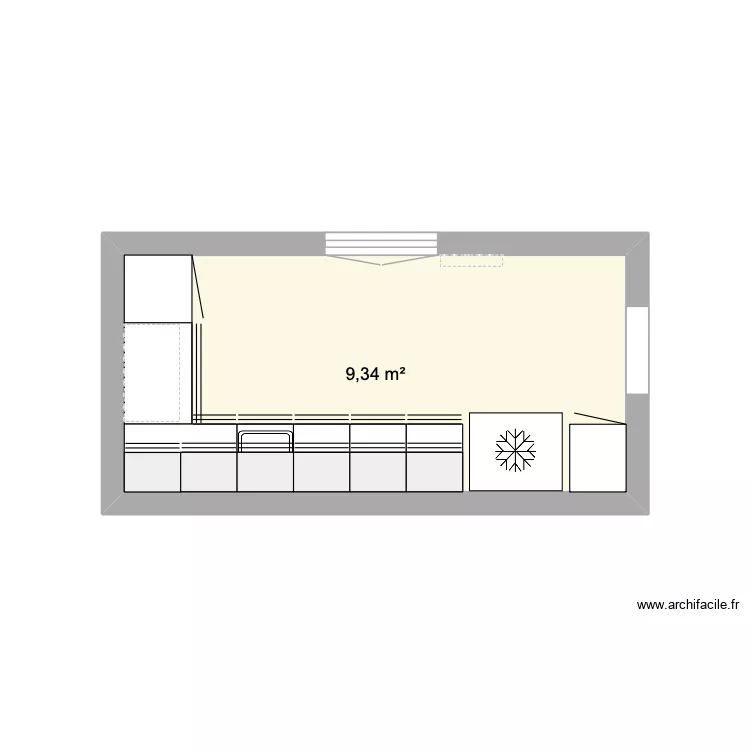 cuisine. Plan de 1  et 9 m²