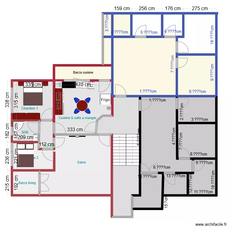 Appartement III. Plan de 21  et 205 m²