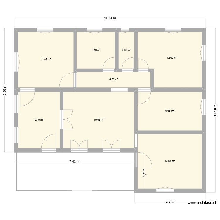 Rodrigue. Plan de 9 pièces et 85 m2