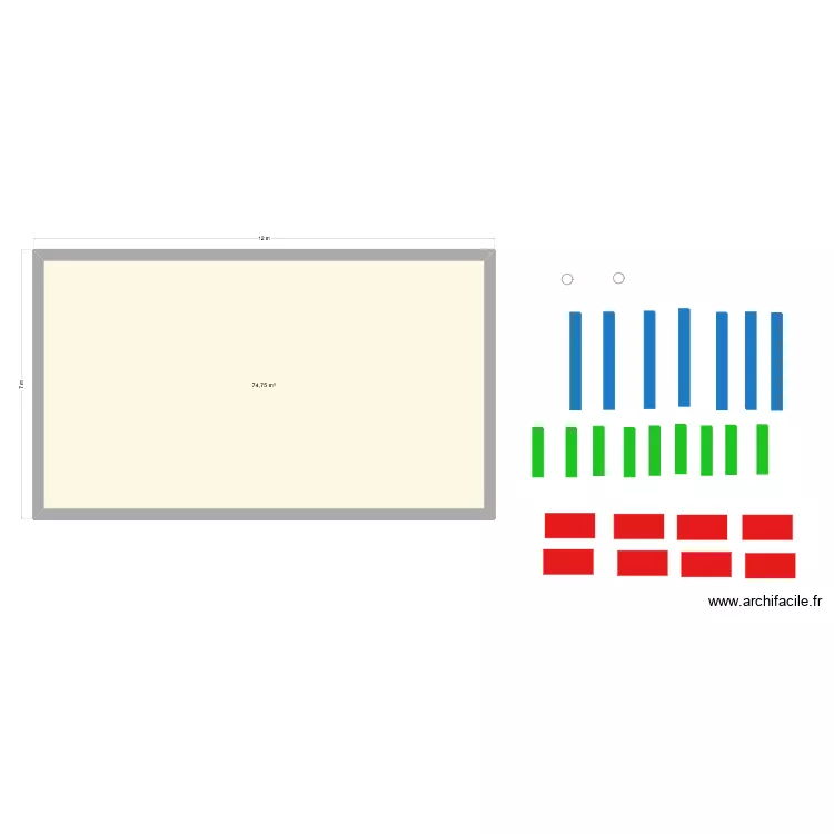 Plan hall. Plan de 1  et 75 m²