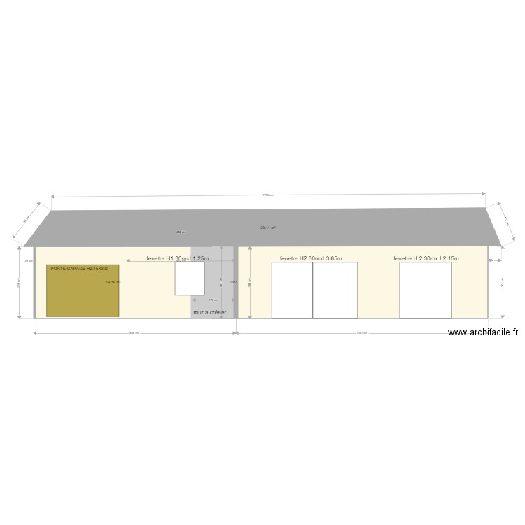 maison coté sud a créer. Plan de 4 pièces et 79 m2