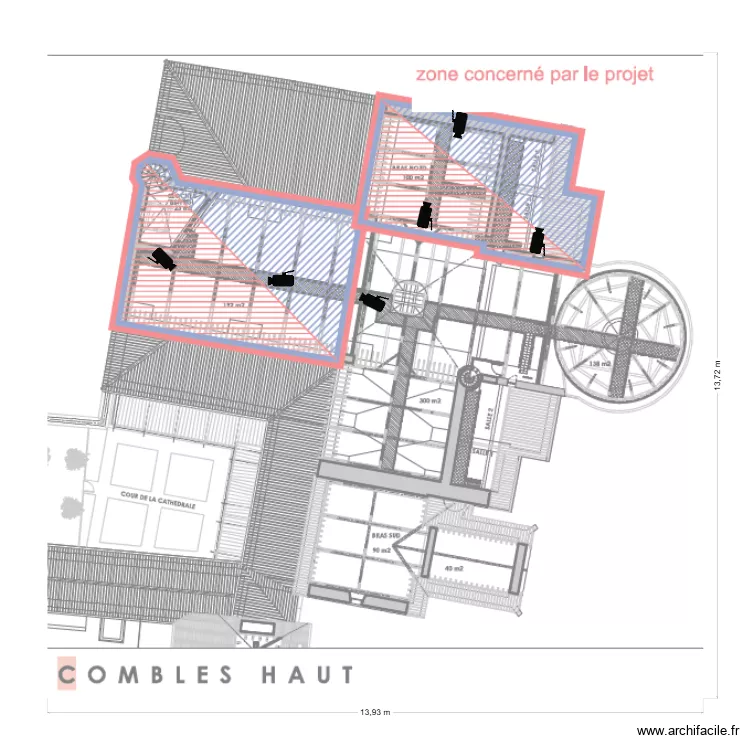 CATHEDRALE DE AIR SUR ADOUR COMBLE HAUT. Plan de 