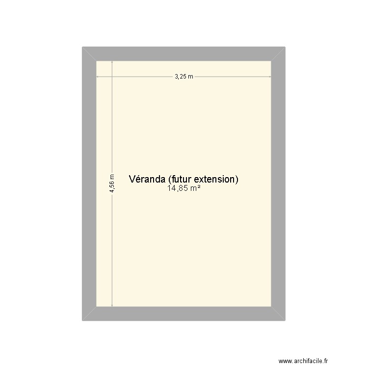 Véranda vue extension. Plan de 1 pièce et 15 m2