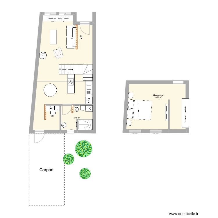 Projet 1. Plan de 3 pièces et 59 m2