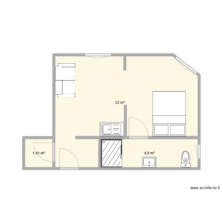 Montcalm. Plan de 3 pièces et 28 m2