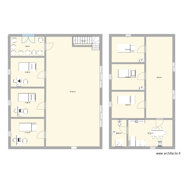 cab. Plan de 12 pièces et 190 m2