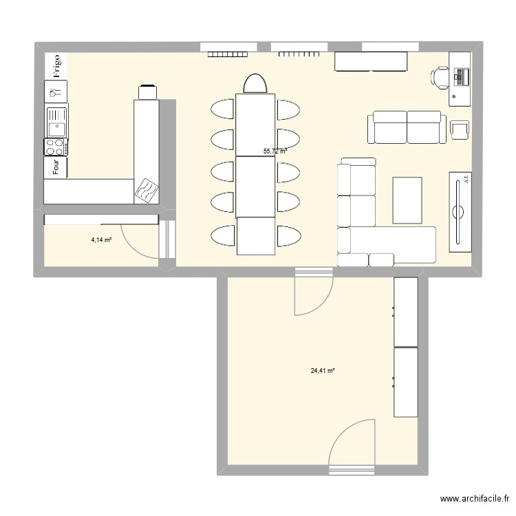 L\'Heureux Abri. Plan de 3 pièces et 84 m2