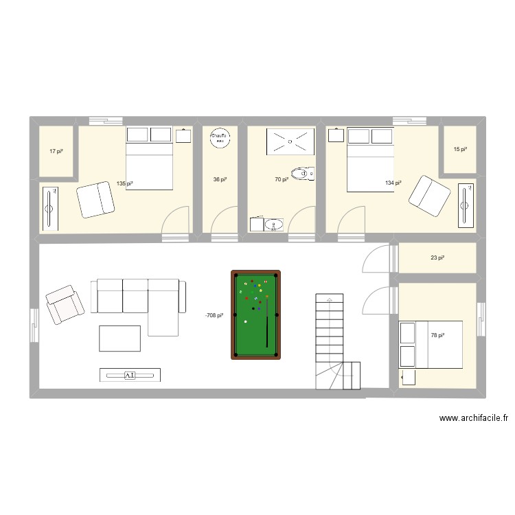 sous sol. Plan de 9 pièces et 92 m2