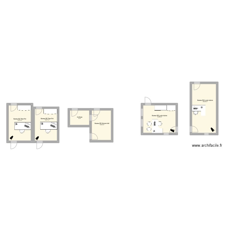 Bureaux. Plan de 6 pièces et 77 m2