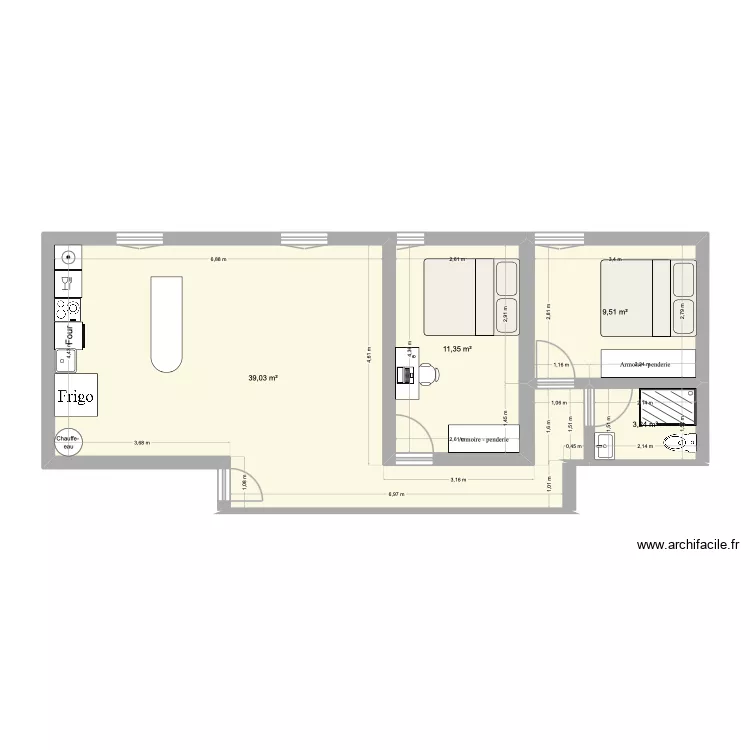3 eme &eacute;tagent plus  modifier. Plan de 4 Pièces et 63 m²