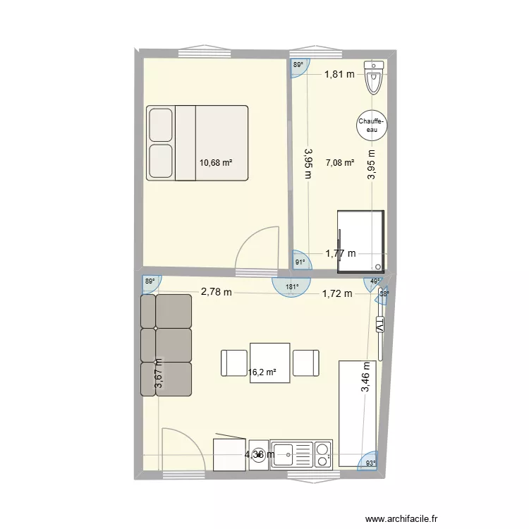 appart no 2 rez de chausser 33.96 m2. Plan de 3  et 34 m²