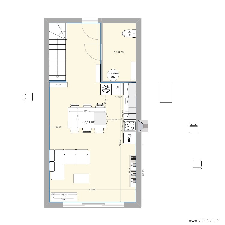 Appartement Hauteville v3. Plan de 6 pièces et 68 m2