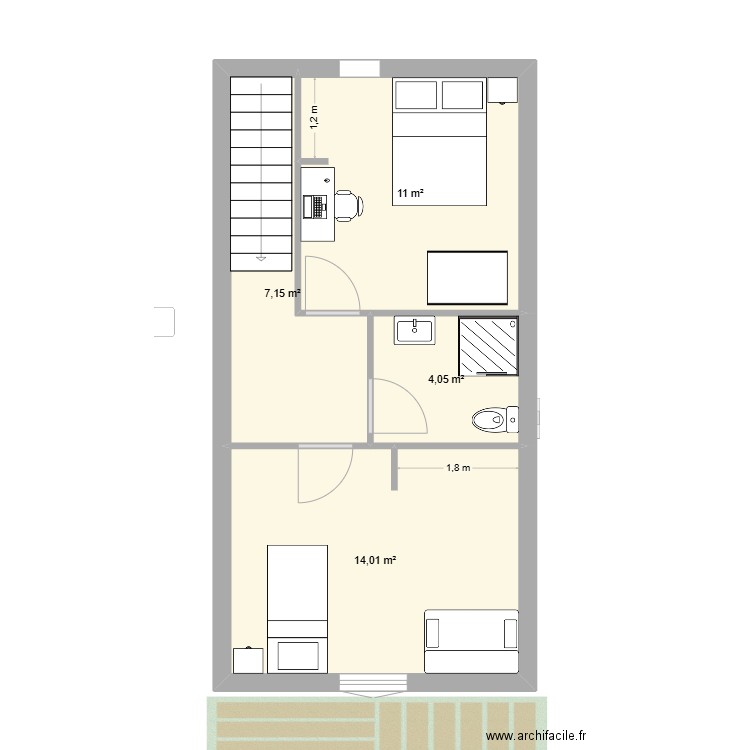 Appartement Hauteville v3. Plan de 6 pièces et 68 m2