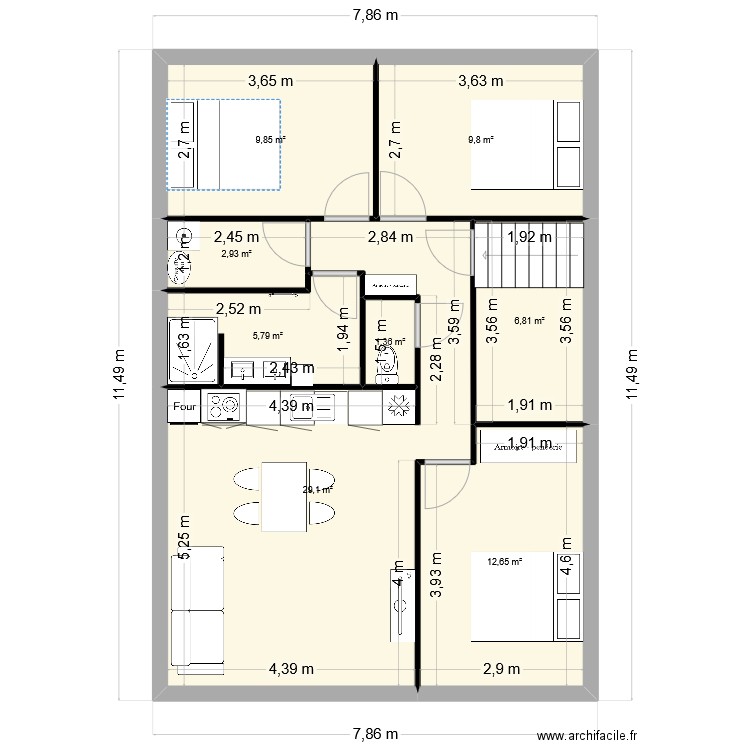 jj4 2e. Plan de 8 pièces et 78 m2