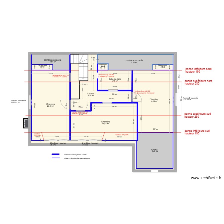 cloisonnement & isolation - maison PAU ETAGE version 13/01. Plan de 13 pièces et 103 m2