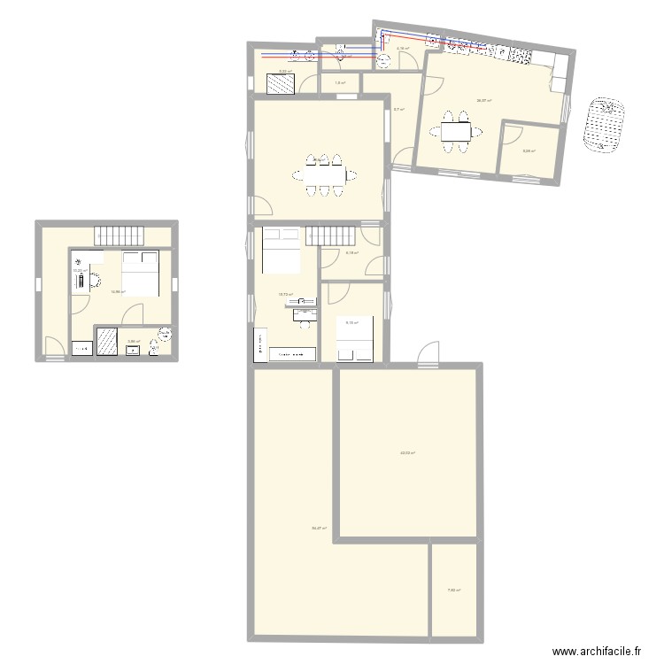 PAUX 2. Plan de 17 pièces et 244 m2