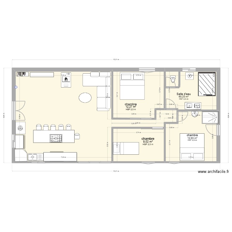 Platte Grond. Plan de 4 pièces et 94 m2