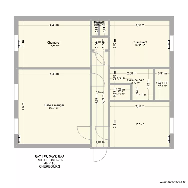 BAT LES PAYS BAS APP 15. Plan de 10  et 68 m²