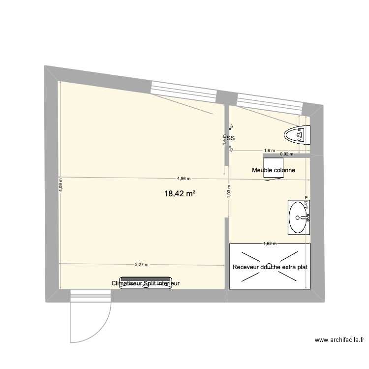 Demi niveau 2 ème Appart Saint Bonnet le Troncy. Plan de 1 pièce et 18 m2
