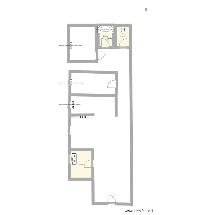 nuveau. Plan de 3 pièces et 12 m2
