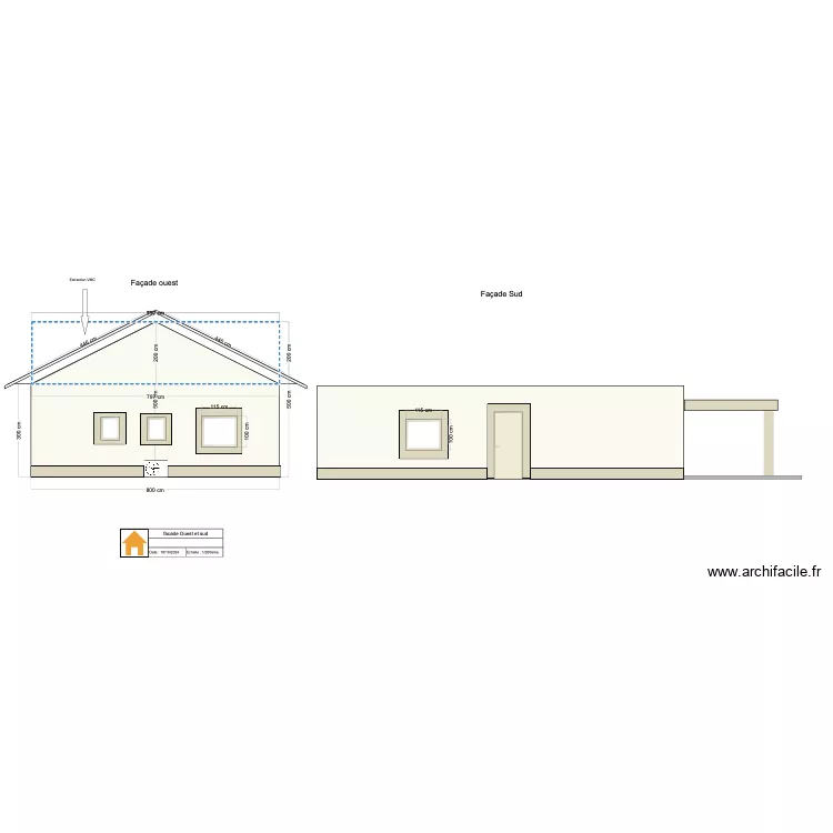 facade Ouest et sud. Plan de facade Ouest et sud. Plan de
