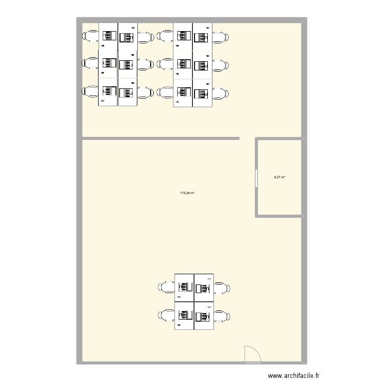 174m avec cloison. Plan de 2 pièces et 184 m2