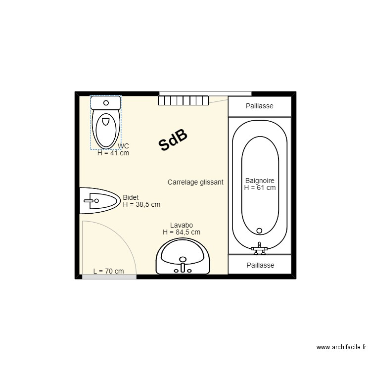 LAMOURI avant travaux. Plan de 1 pièce et 6 m2