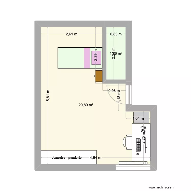 Chambre Jose. Plan de 2 et 23 m² Chambre Jose. Plan de 2 et 23 m²