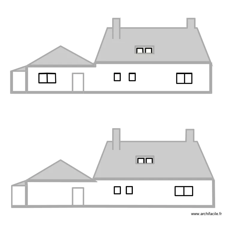 FACADE MAISON. Plan de 25  et 111 m²