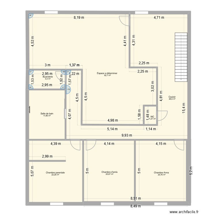 Etage mechy cotes. Plan de 8 pièces et 193 m2