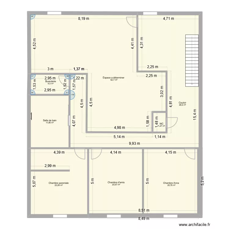 Etage mechy cotes. Plan de 8  et 193 m²