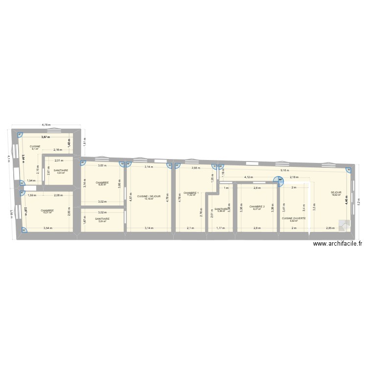 Maulette V2. Plan de 11 pièces et 106 m2