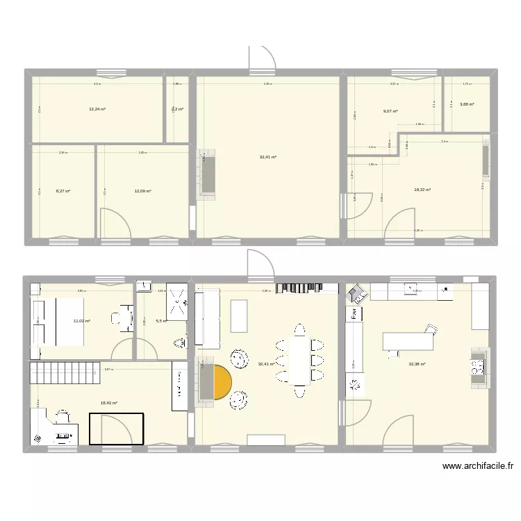Hypoth&egrave;se 3. Plan de 13  et 199 m²