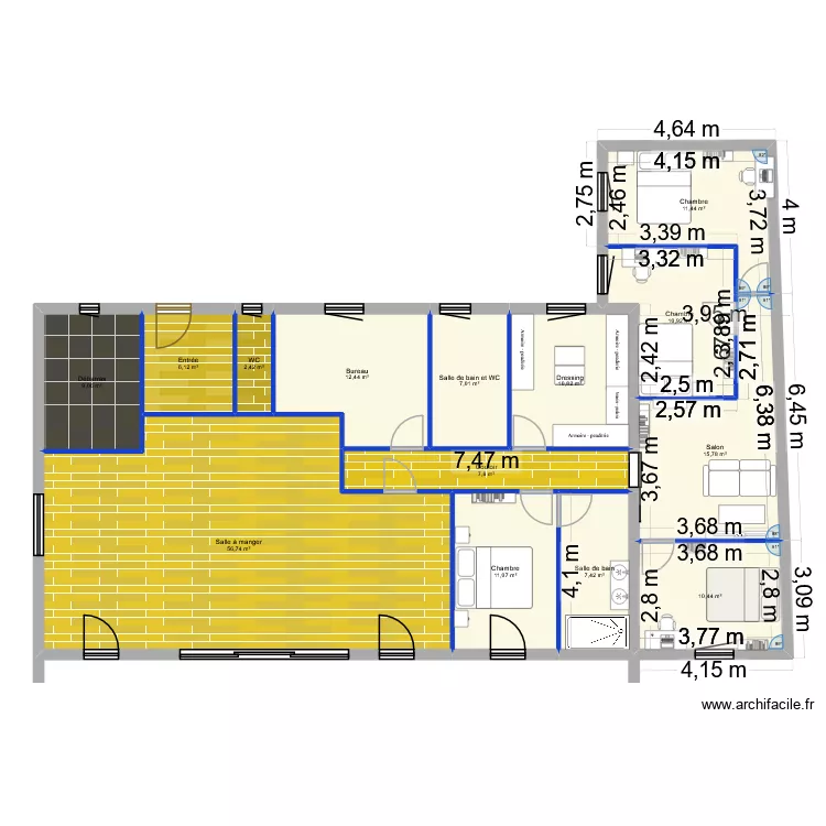 Projet extension _3 chambres et 1 salon version complet. Plan de 14 Pièces et 179 m² Projet extension _3 chambres et 1 salon version complet. Plan de 14 Pièces et 179 m²