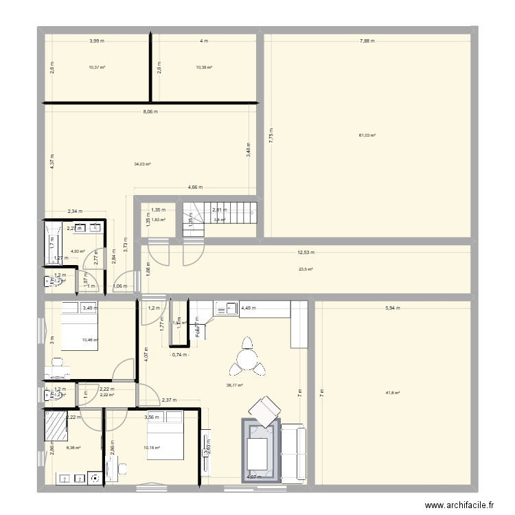 appart T3. Plan de 17 pièces et 261 m2