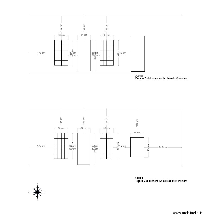 Façade Sud donnant du côté de la Place du Monument. Plan de 0 pièce et 0 m2