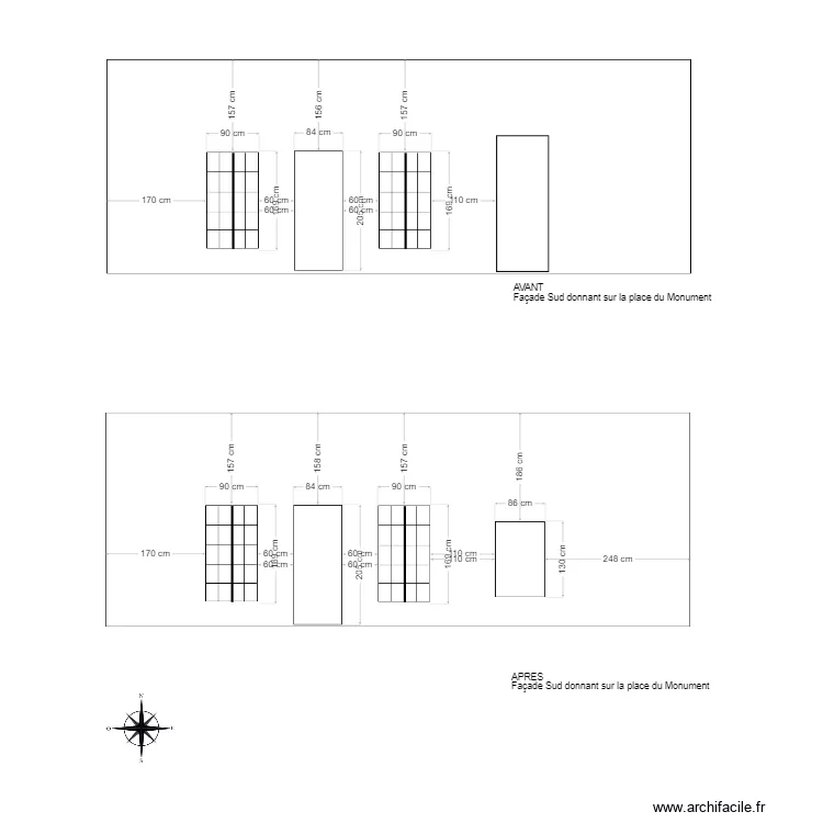 Fa&ccedil;ade Sud donnant du c&ocirc;t&eacute; de la Place du Monument. Plan de 
