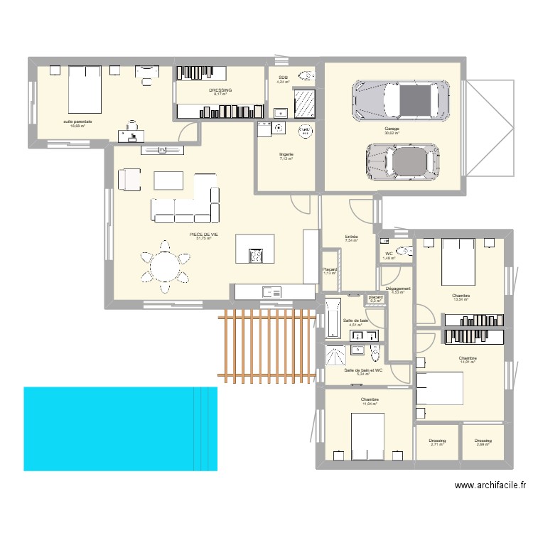 haget bis. Plan de 18 pièces et 189 m2