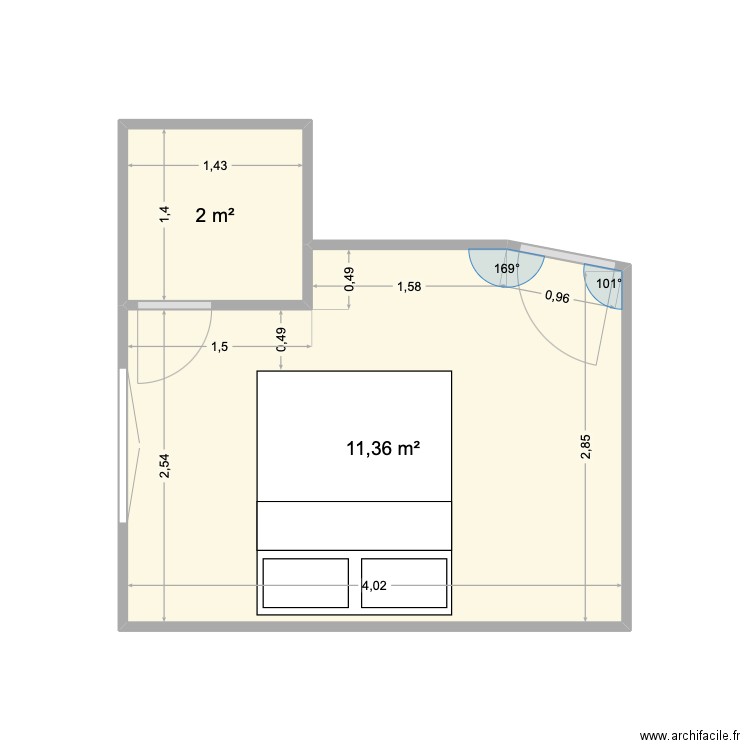 CHAMBRE 1. Plan de 2 pièces et 13 m2