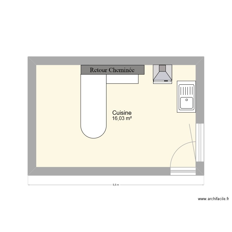 Cuizinaben. Plan de 1 pièce et 16 m2