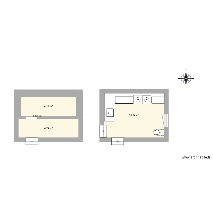 Buanderie. Plan de 4 pièces et 18 m2