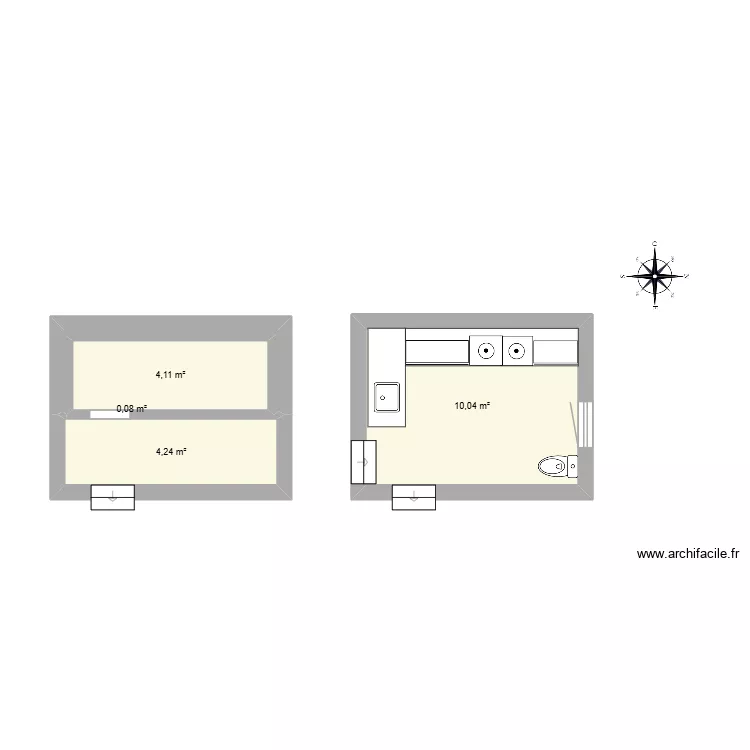 Buanderie. Plan de 4 pièces et 18 m²