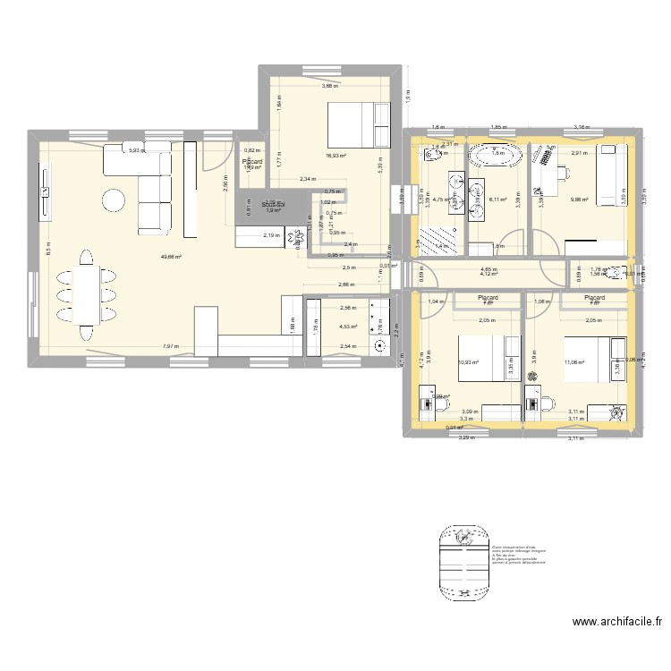 PLAN POUR AMENAGEMENT INTERIEUR. Plan de 34 pièces et 446 m2