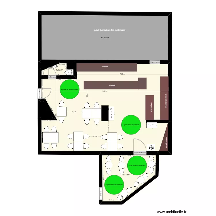 le triangle. Plan de 6  et 111 m²